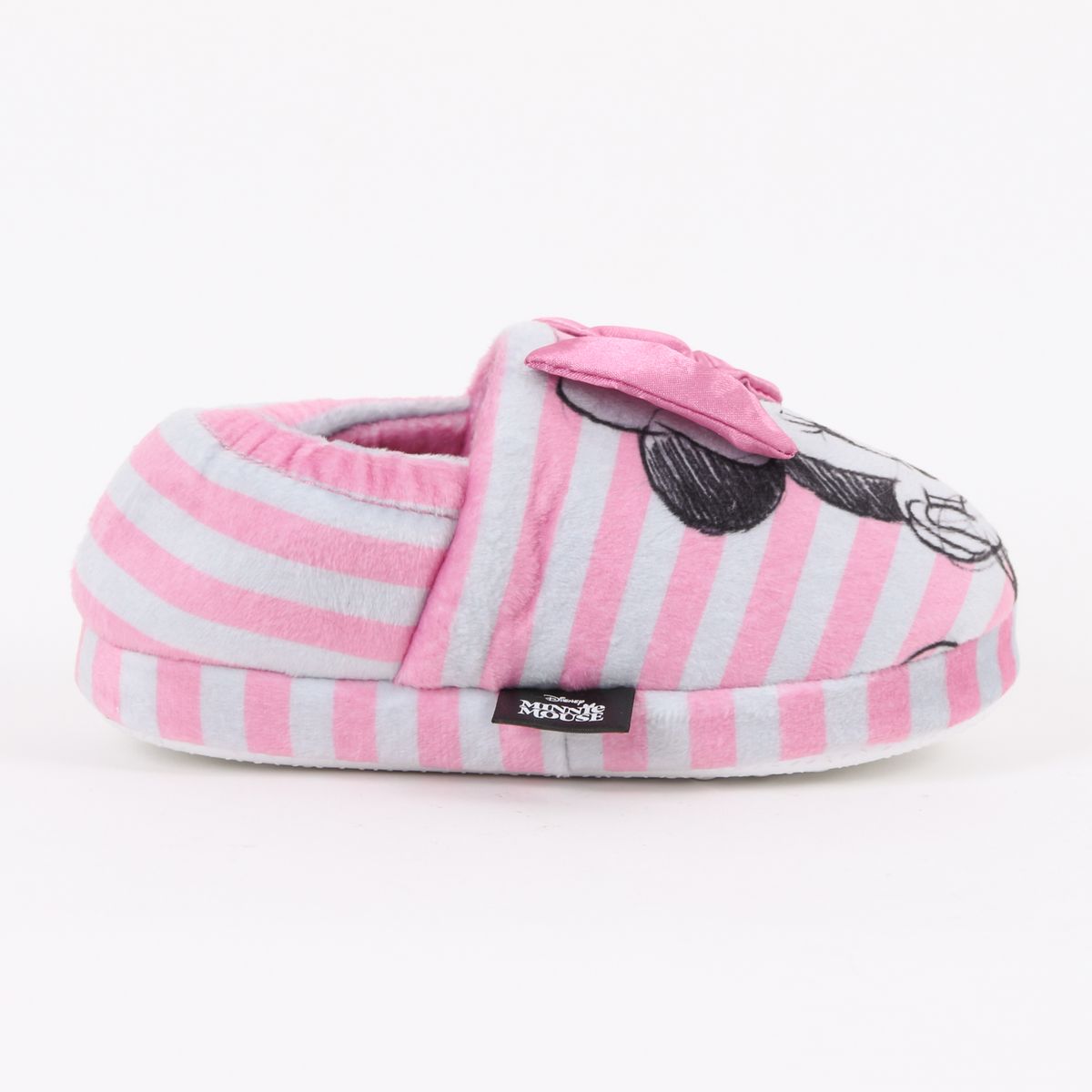DISNEY - Pantufla Niña Rayas Minnie Mouse Moño Rosado Disney