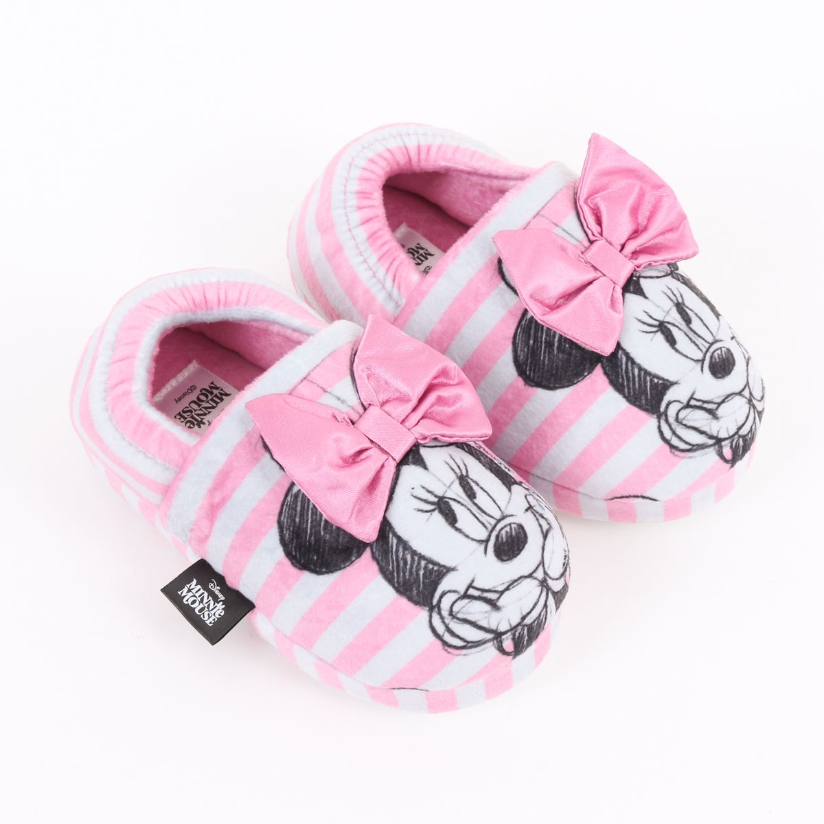 DISNEY - Pantufla Niña Rayas Minnie Mouse Moño Rosado Disney