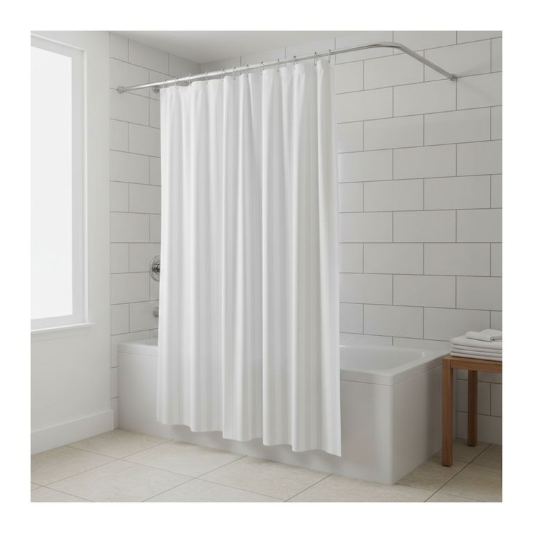 Cortina de Ducha Blanca 100% Poliester con Tratamiento Impermeable - Incluye Ganchos
