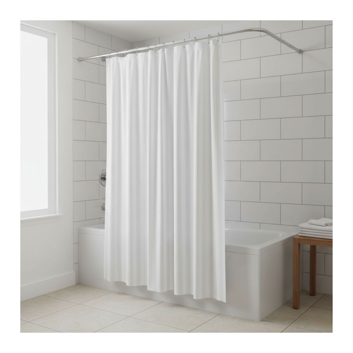 EKOL TACTICA MILITAR - Cortina de Ducha Blanca 100% Poliéster con Tratamiento Impermeable - Incluye Ganchos