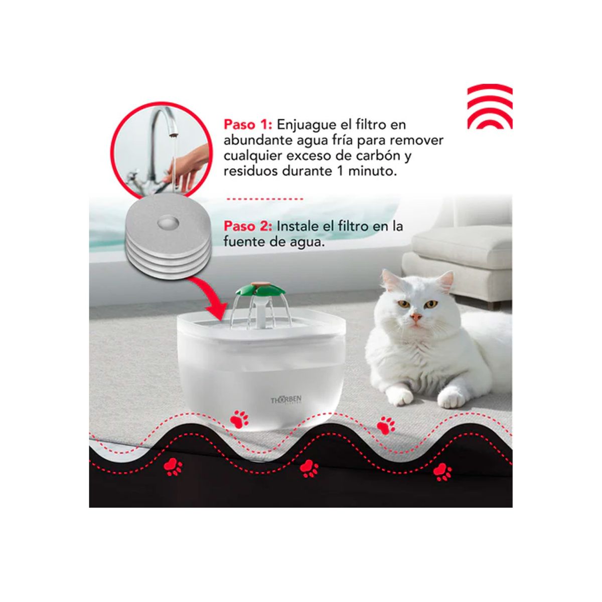 THORBEN - Filtro Fuente Agua Mascotas Thorben 4 Filter Water Fountain