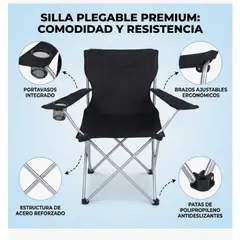 GENERICO - Silla Plegable De Camping Con Porta Vaso Rohe 80x50cm Negro