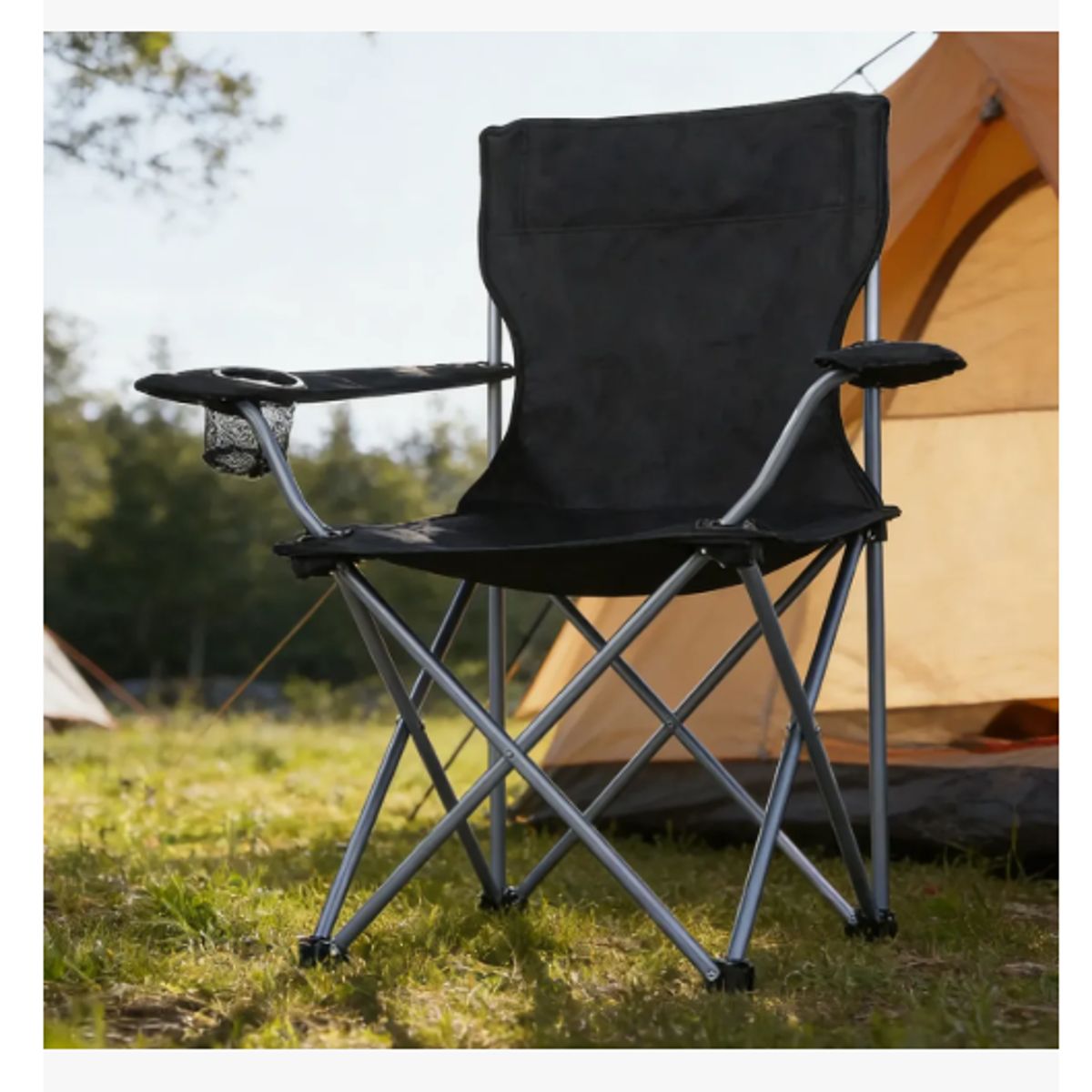 GENERICO - Silla Plegable De Camping Con Porta Vaso Rohe 80x50cm Negro