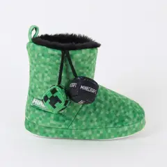 MINECRAFT - Pantufla Bota Niño Invernal Pompones Verde
