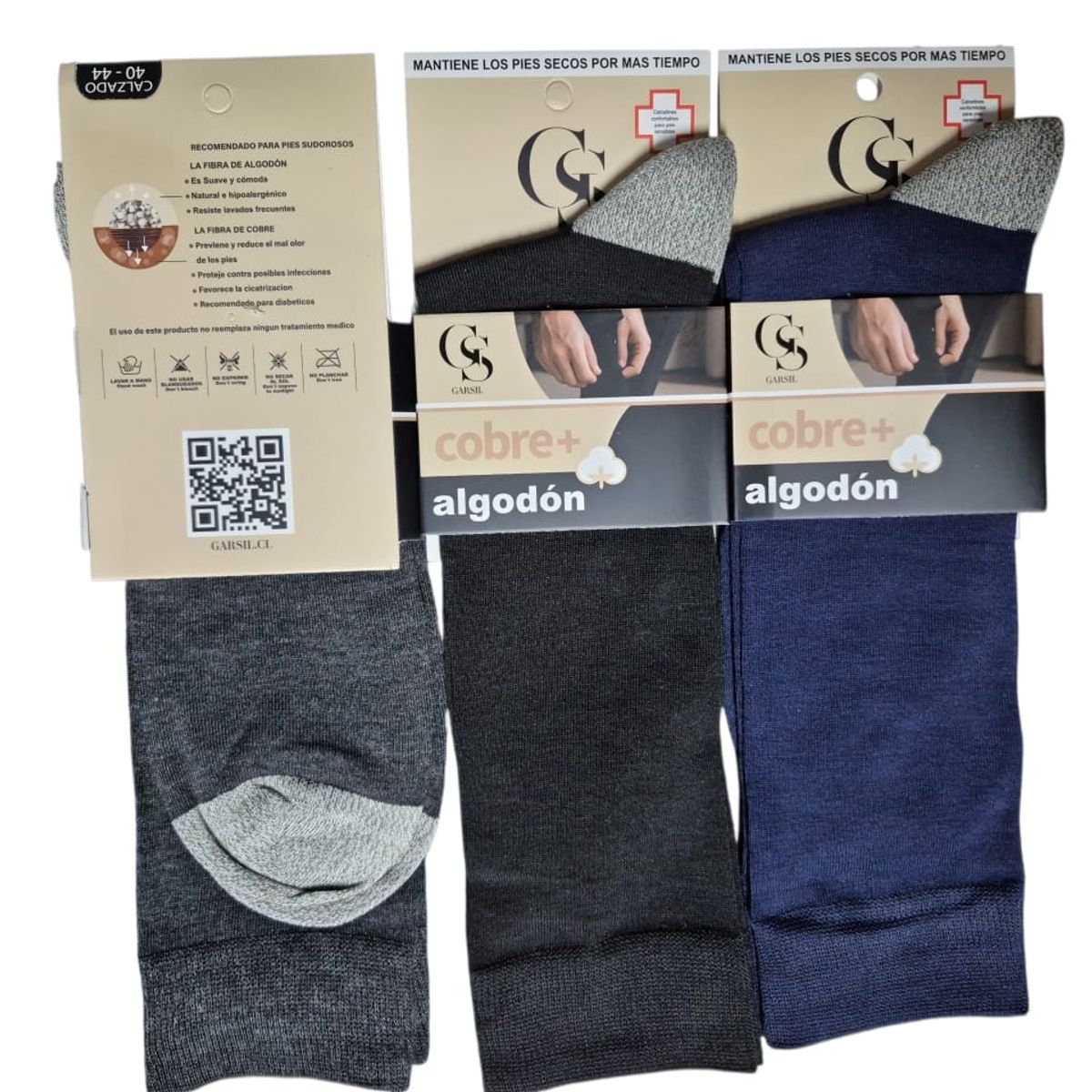 GARSIL - 3 Pares De Calcetines Para Hombre De Algodon Con Fibra De Cobre - Sin Costuras