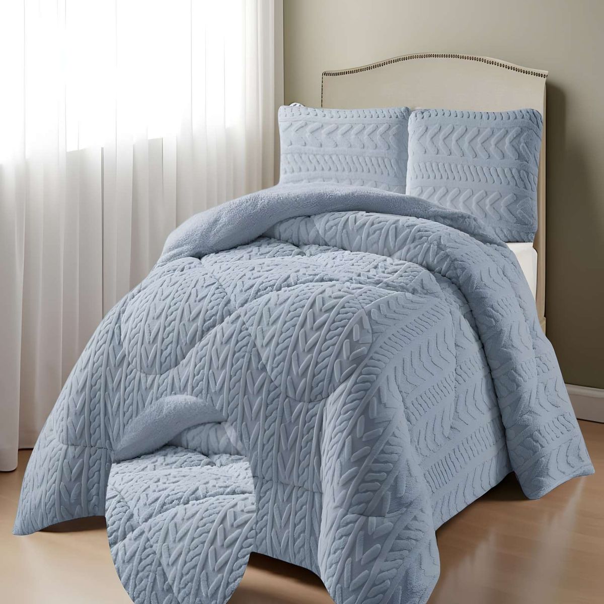 GENERICO - PLUMON DE INVERNO  PLAZA Y MEDIA CELESTE 180x230cm