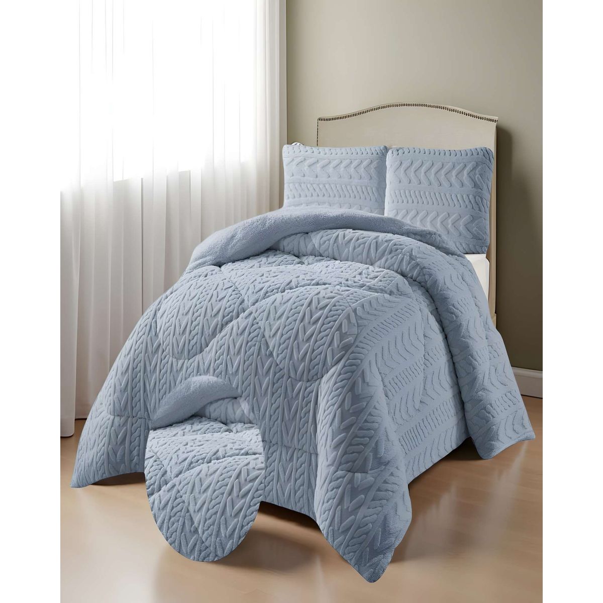 GENERICO - PLUMON DE INVERNO  PLAZA Y MEDIA CELESTE 180x230cm