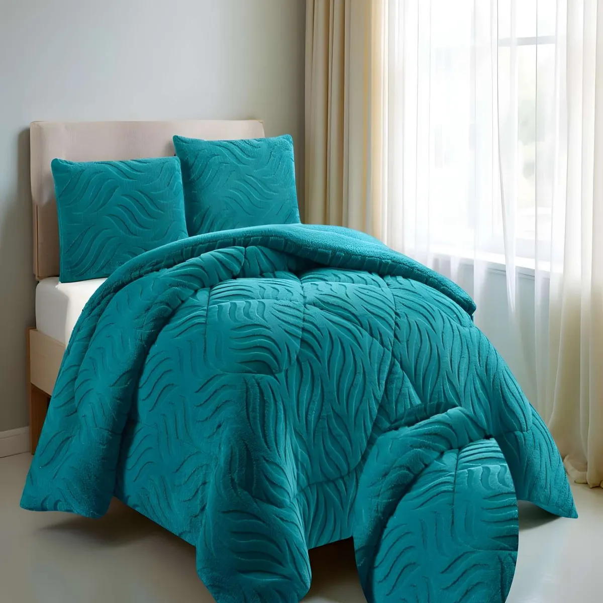 GENERICO - PLUMON DE INVERNO  2 PLAZAS TURQUESA 230x250cm