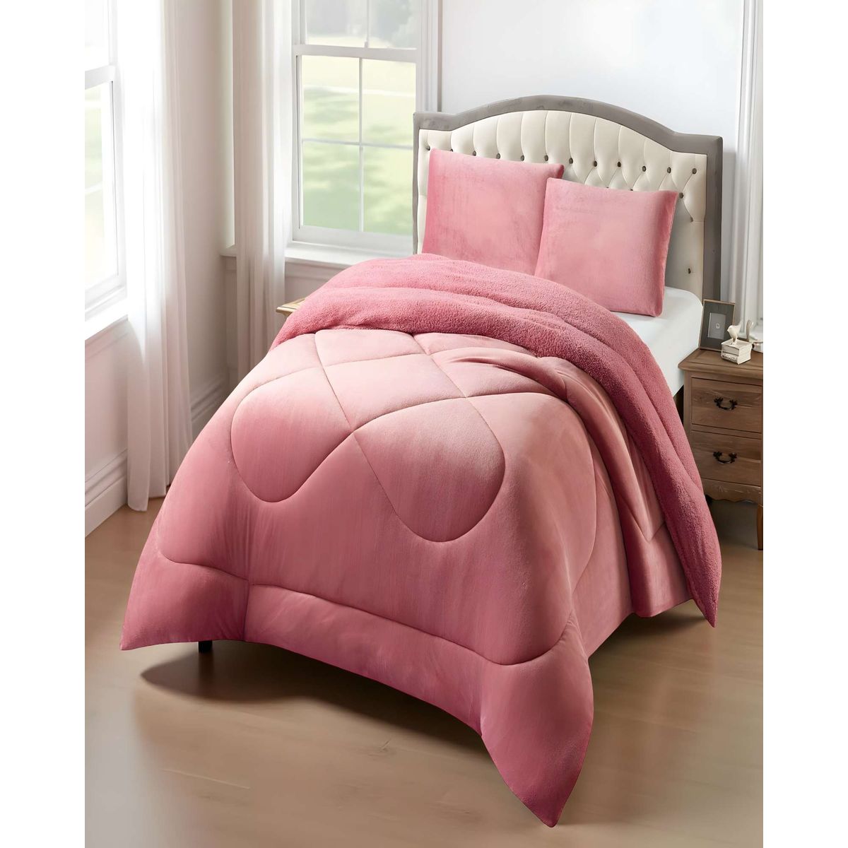 GENERICO - PLUMON  PLUSH CON CHIPORRO PLAZA Y MEDIA ROSADO  180x230cm