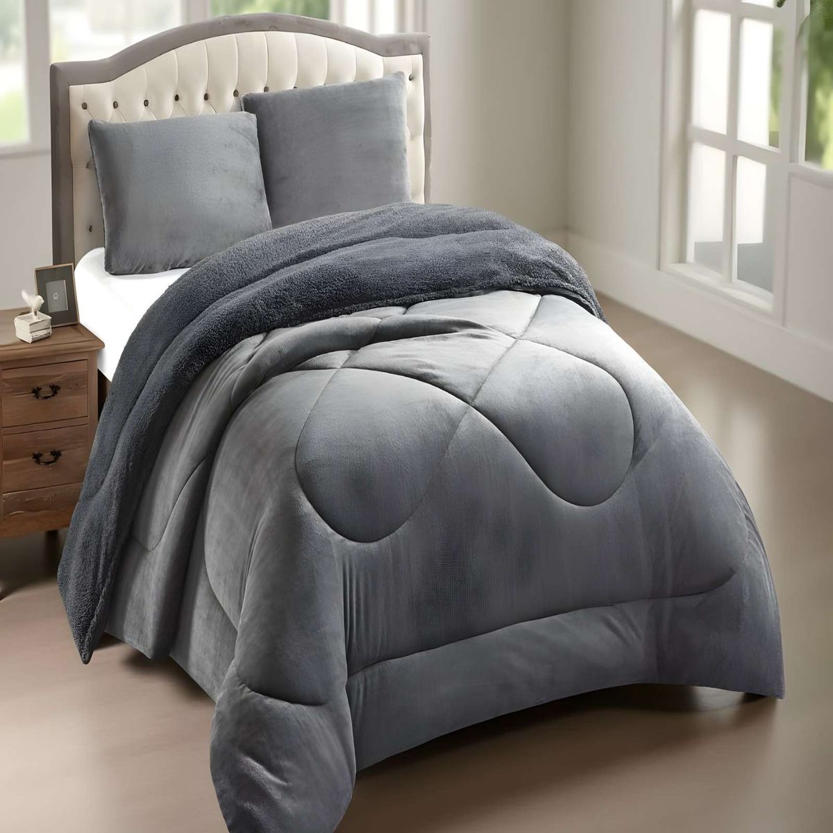 GENERICO - PLUMON  PLUSH CON CHIPORRO PLAZA Y MEDIA GRIS 180x230cm