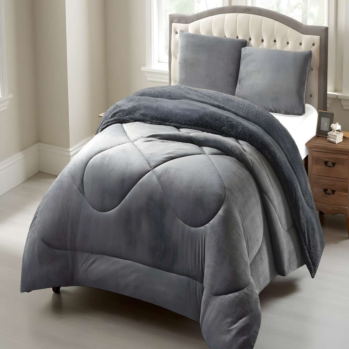GENERICO - PLUMON PLUSH CON CHIPORRO 2 PLAZAS GRIS 230x250cm