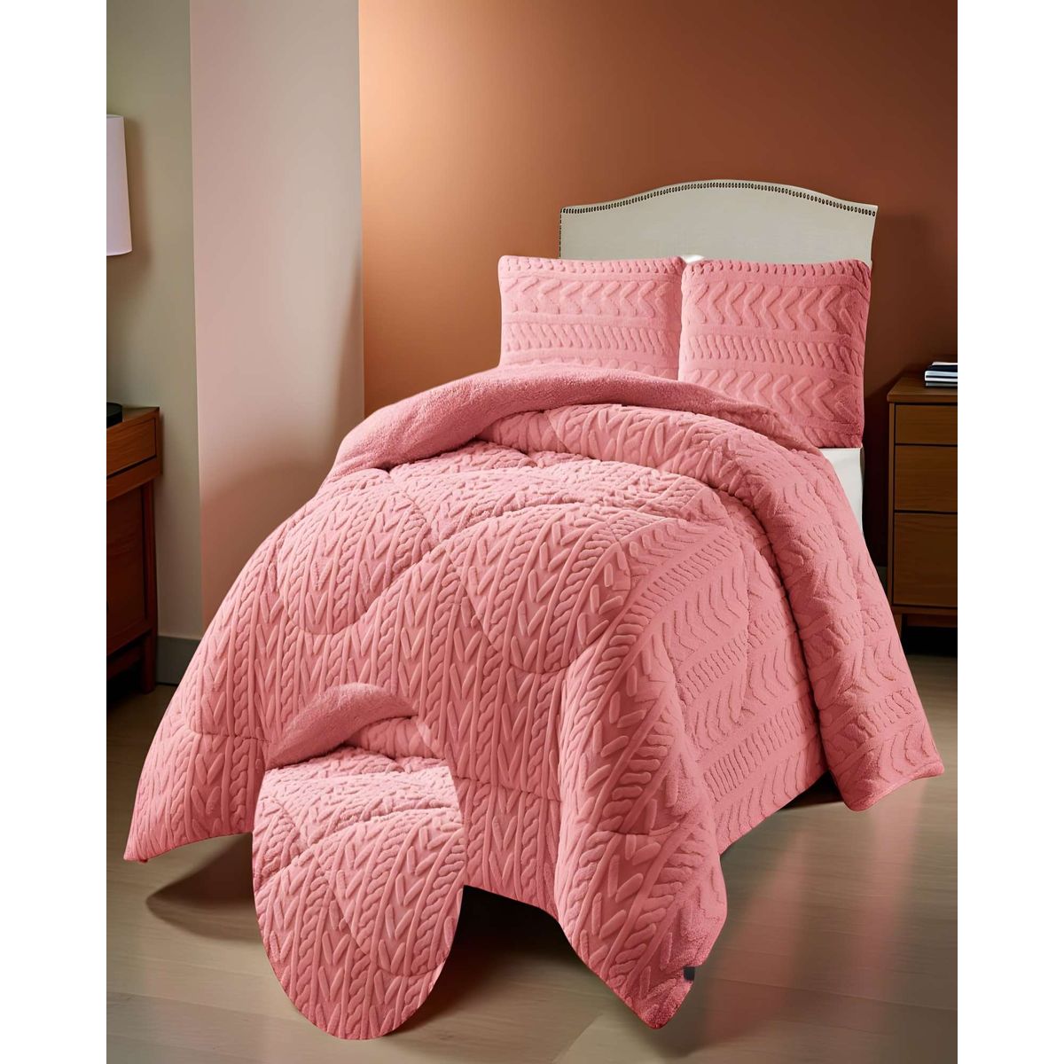 GENERICO - PLUMON DE INVERNO  PLAZA Y MEDIA ROSADO 180x230cm