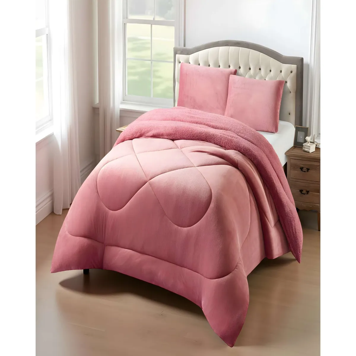 GENERICO - PLUMON  PLUSH CON CHIPORRO PLAZA Y MEDIA ROSADO  180x230cm