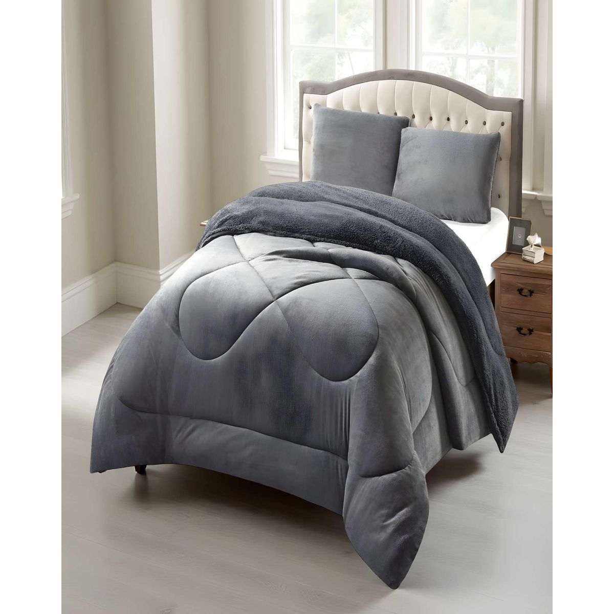 GENERICO - PLUMON PLUSH CON CHIPORRO 2 PLAZAS GRIS 230x250cm