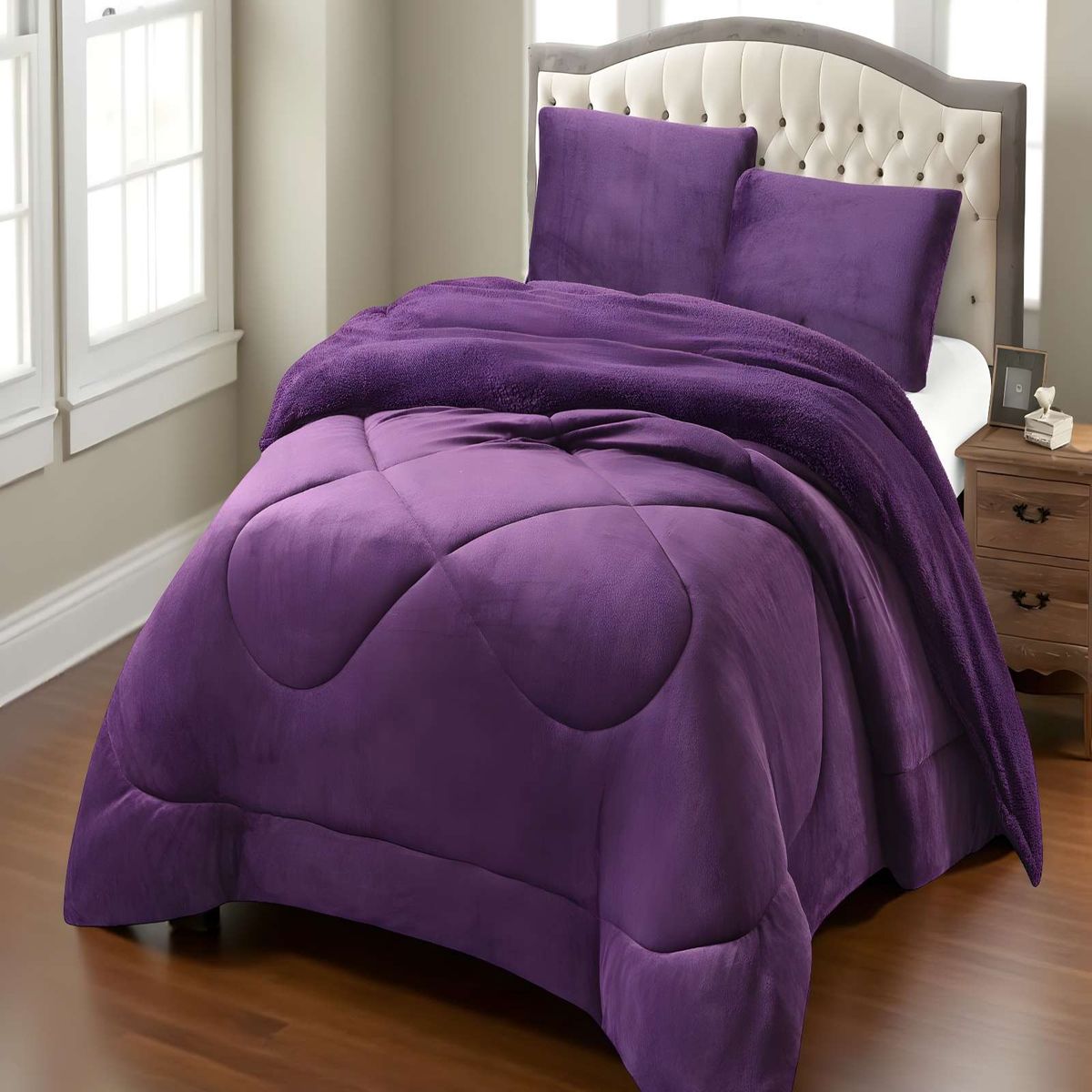 GENERICO - PLUMON PLUSH CON CHIPORRO 2 PLAZAS MORADO 230x250cm
