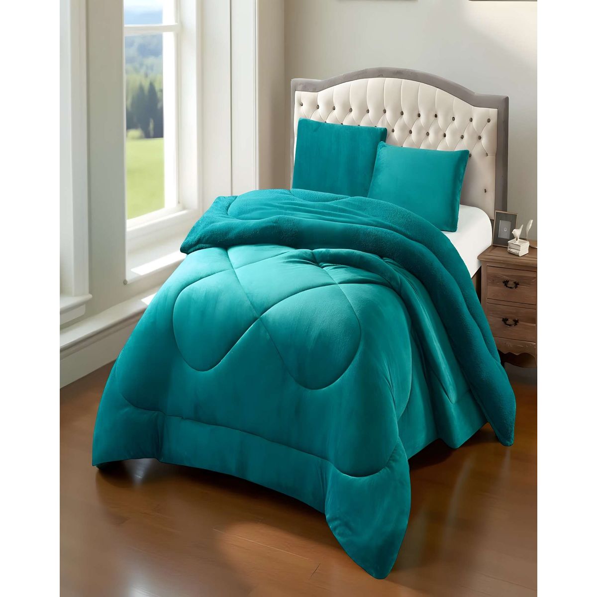 GENERICO - PLUMON  PLUSH CON CHIPORRO 2 PLAZAS TURQUESA 230x250cm