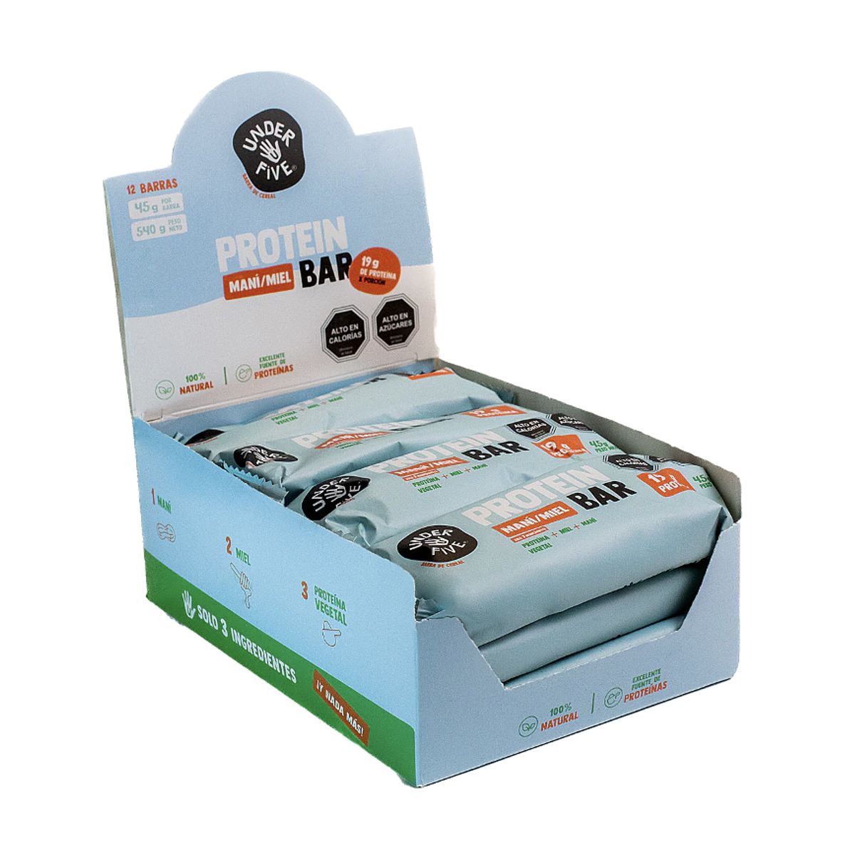 UNDERFIVE - Barra de proteina Underfive - Maní Miel 12 unidades