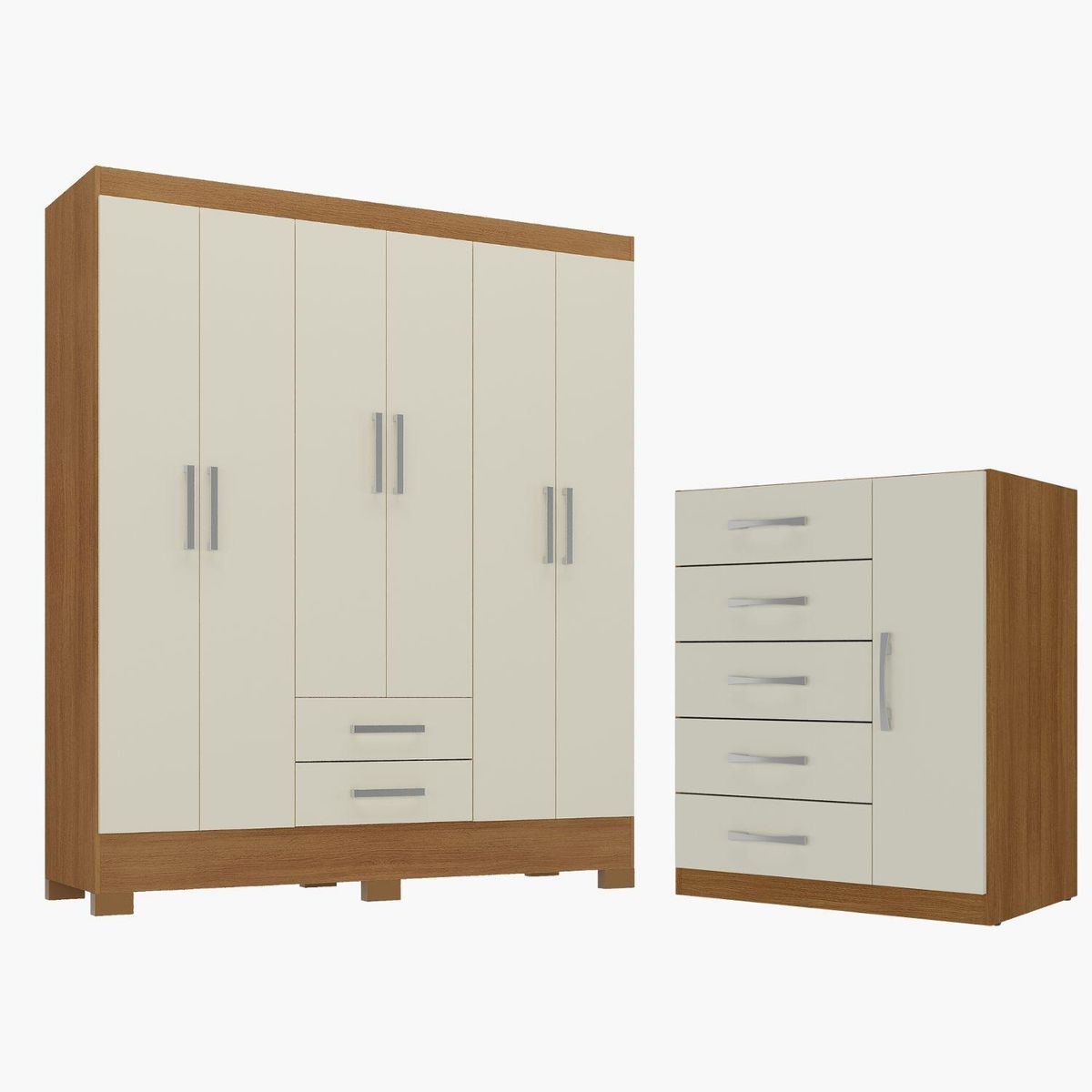 MOVELARIA - Combo clóset 6 puertas 2 cajones + comoda 5 cajones 1 puerta off white r6251