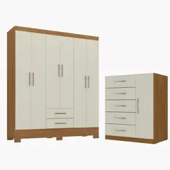 MOVELARIA - Combo clóset 6 puertas 2 cajones + comoda 5 cajones 1 puerta off white r6251