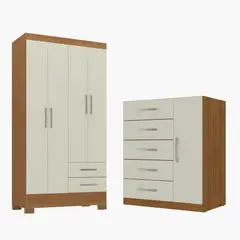 MOVELARIA - Combo clóset 4 puertas + comoda 5 cajones 1 puerta off white r4251