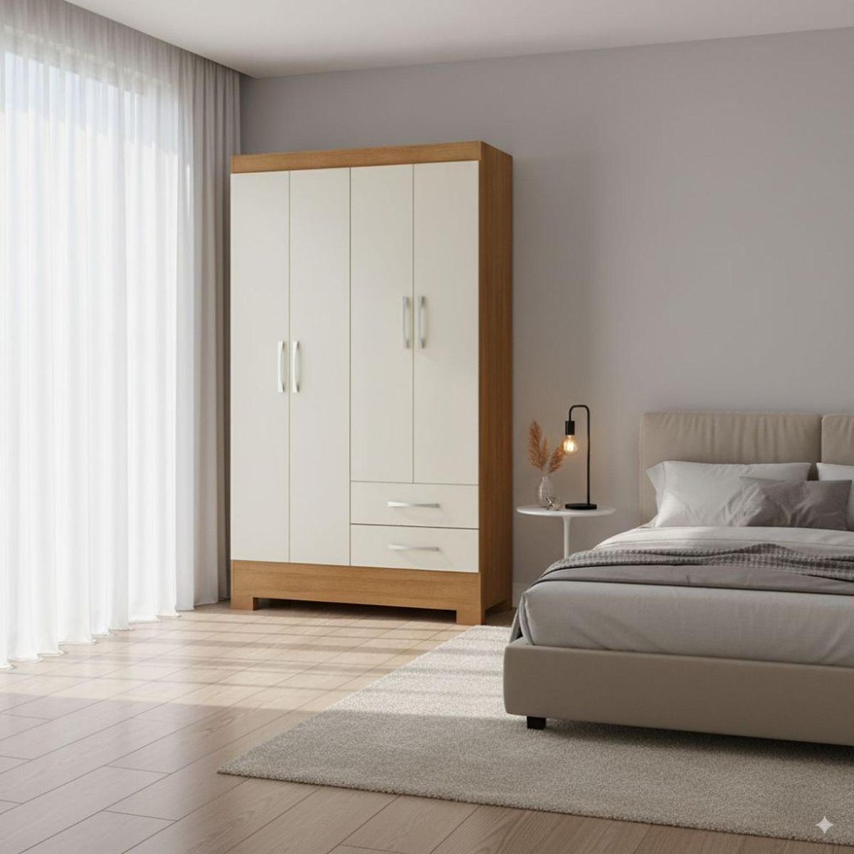 MOVELARIA - Combo clóset 4 puertas + comoda 5 cajones 1 puerta off white r4251