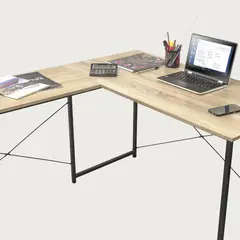 RELAN - Escritorio Esquinero Estilo Industrial Desk-11 Simil Madera y Metal
