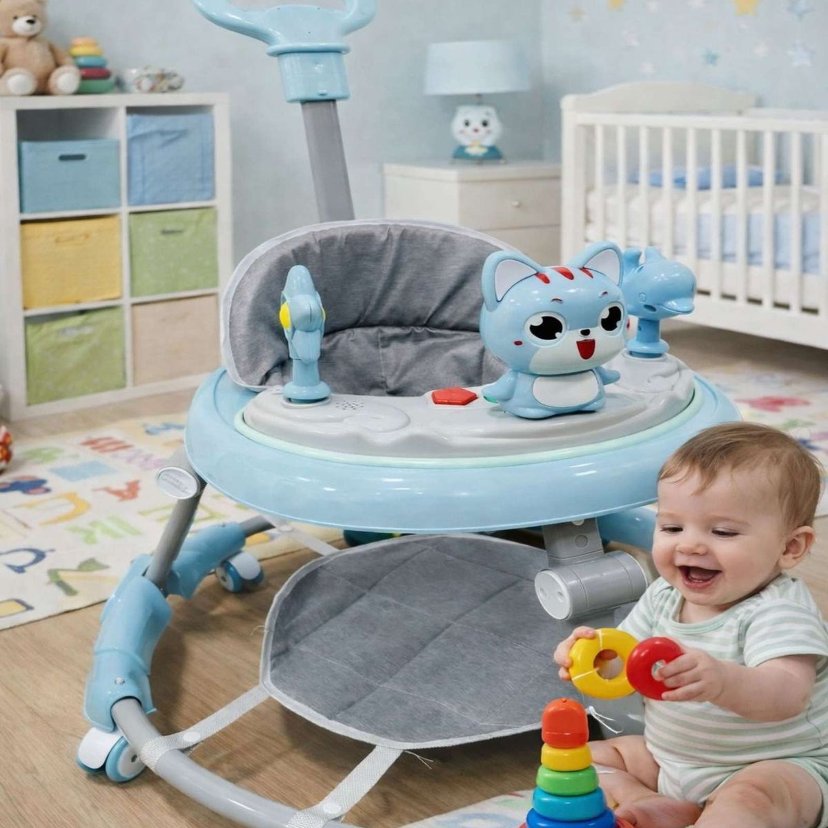 GENERICO - Andador Infantil Ergonomico con Diseño de Conejito y Manija de Empuje