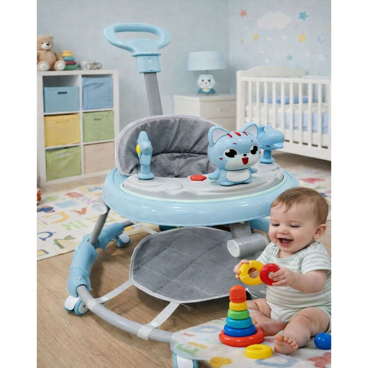 GENERICO - Andador Infantil Ergonomico con Diseño de Conejito y Manija de Empuje