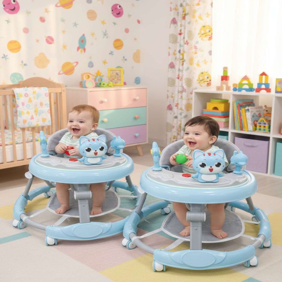 GENERICO - Pack 2 Andador Infantil Ergonomico con Diseño de Conejito y Manija de Empuje Azul