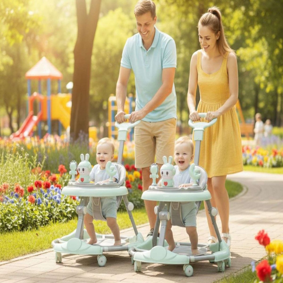 GENERICO - Pack 2 Andador Infantil Ergonomico con Diseño de Conejito y Manija de Empuje Verde Menta