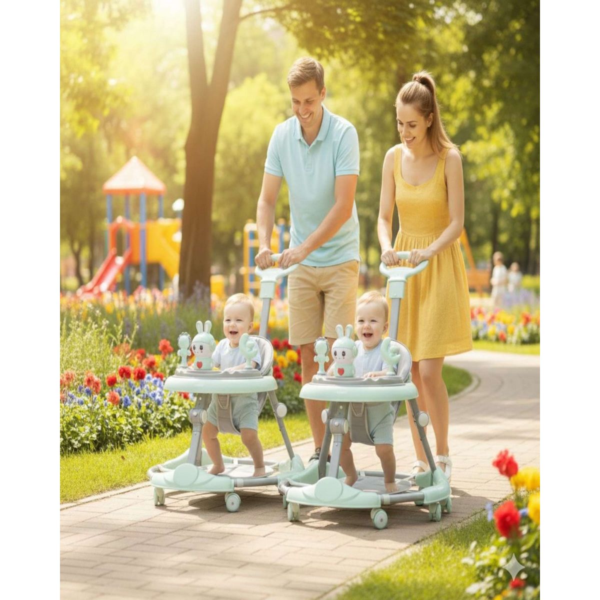 GENERICO - Pack 2 Andador Infantil Ergonomico con Diseño de Conejito y Manija de Empuje Verde Menta