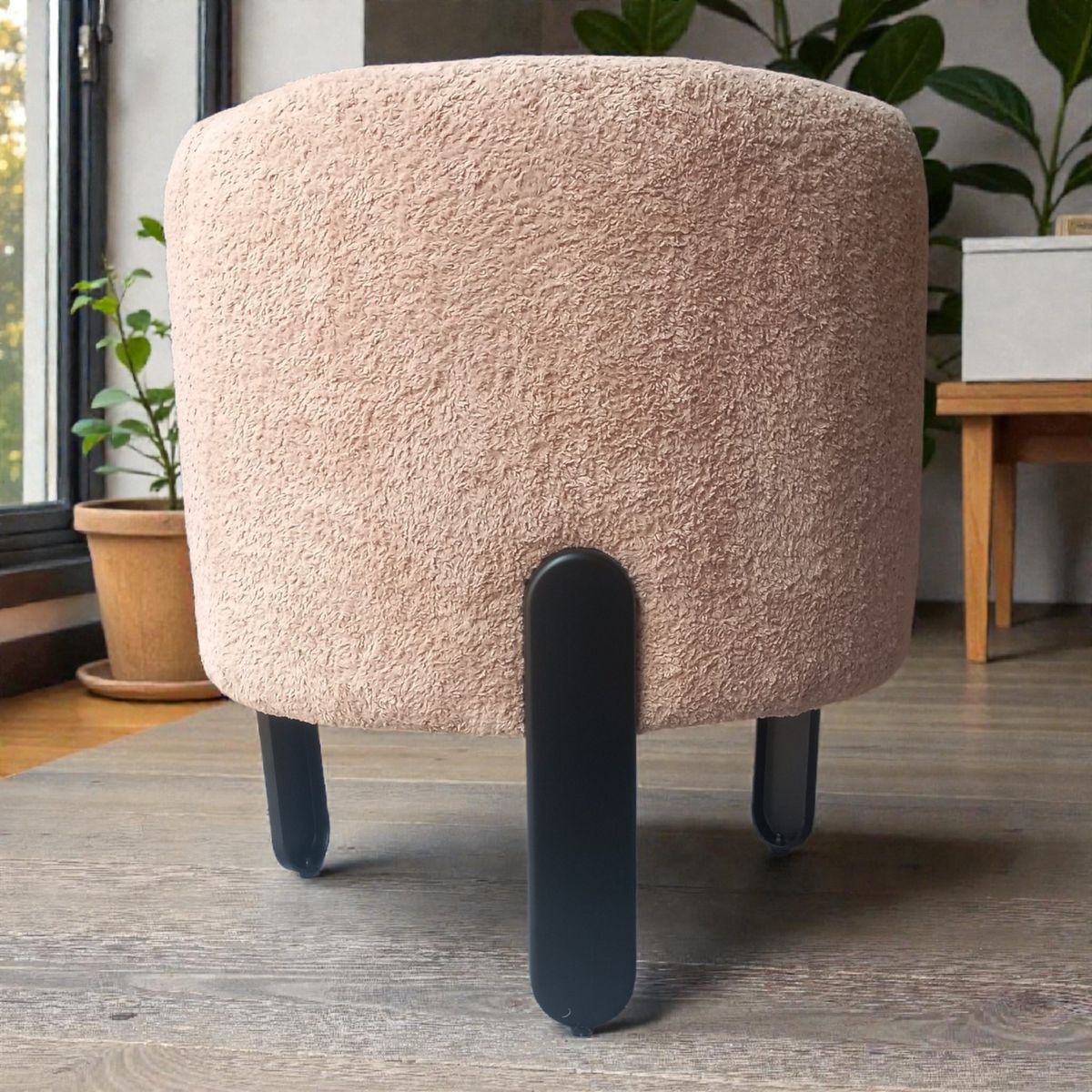 MANUFACTURAS P&M - Pouf Redondo Palo Rosa 3 Patas Negras 40 x 40 x 45 alto