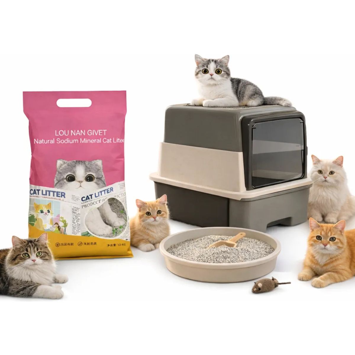 SUKEA - Pack De Arena 10kg Bajo Polvo + Arenero Grande Con Pala Gris