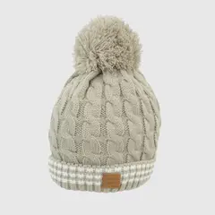 COLLOKY - Gorro lana pompón trenzado niño café 0/3M a 12/24M
