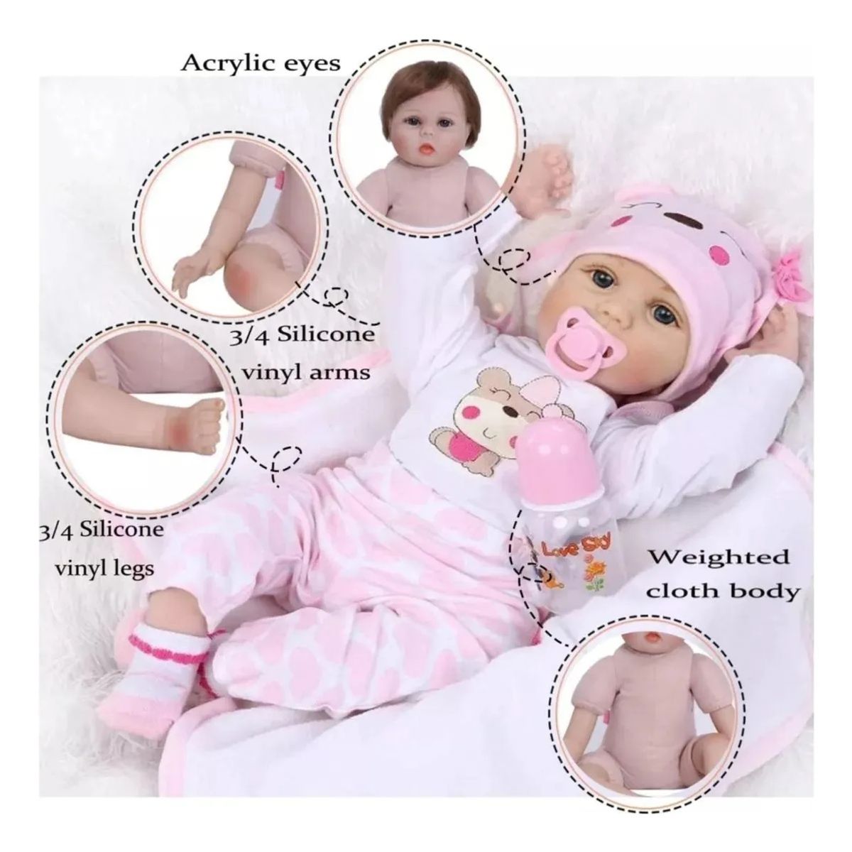 GENERICO - Bebe Reborn Muñeca Silicon Suave 55cm Osito Realista