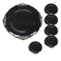 GENERICO - Pack 6 Bandejas & Plato Base Redondo - Negro