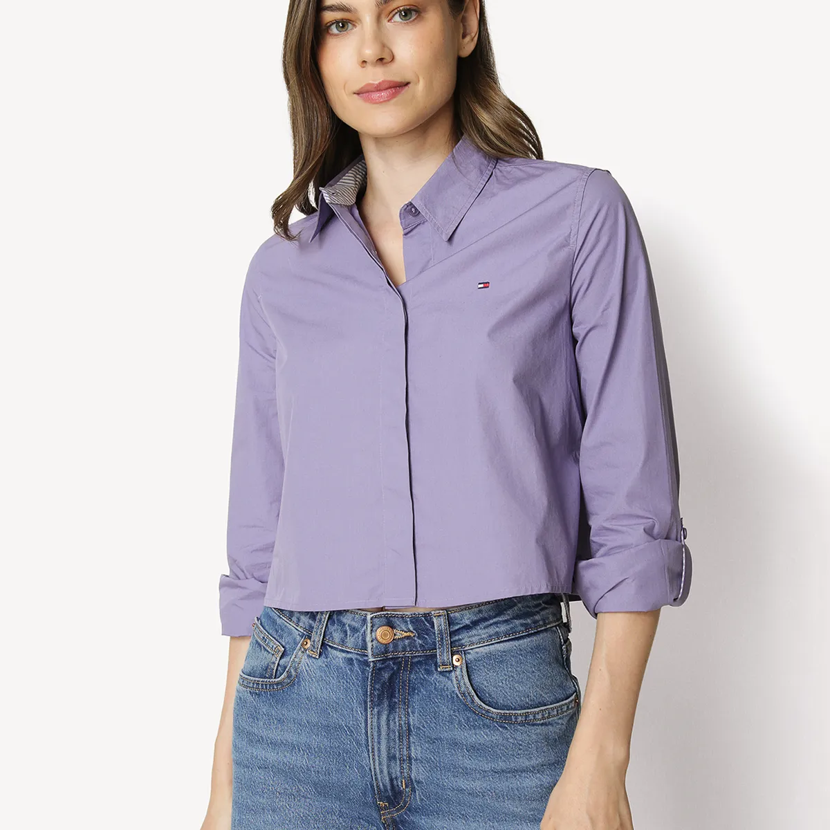 TOMMY HILFIGER - Camisa Classic Poplin Cropped Lila Tommy Hilfiger
