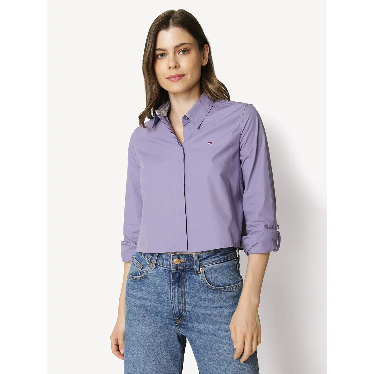 TOMMY HILFIGER - Camisa Classic Poplin Cropped Lila Tommy Hilfiger