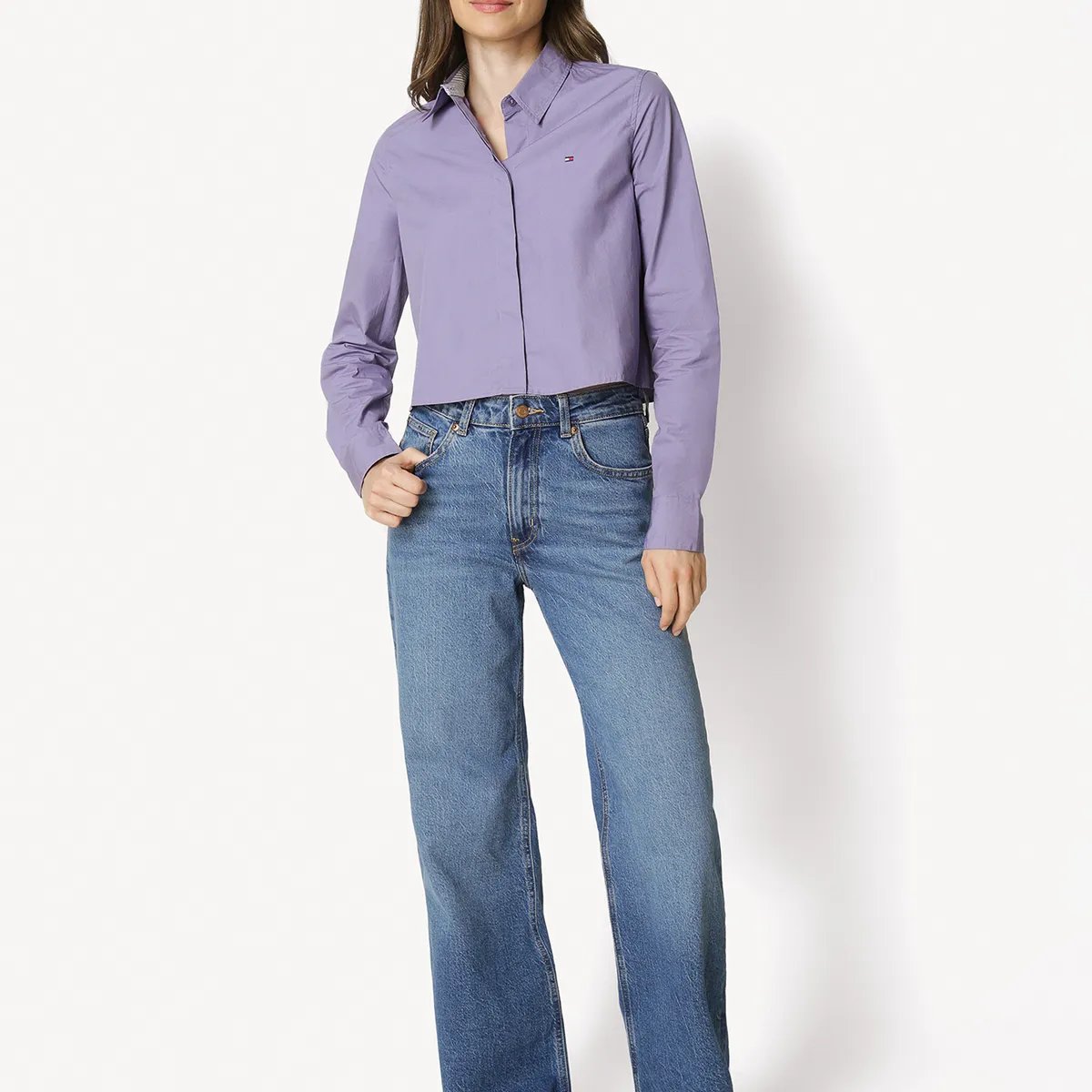 TOMMY HILFIGER - Camisa Classic Poplin Cropped Lila Tommy Hilfiger