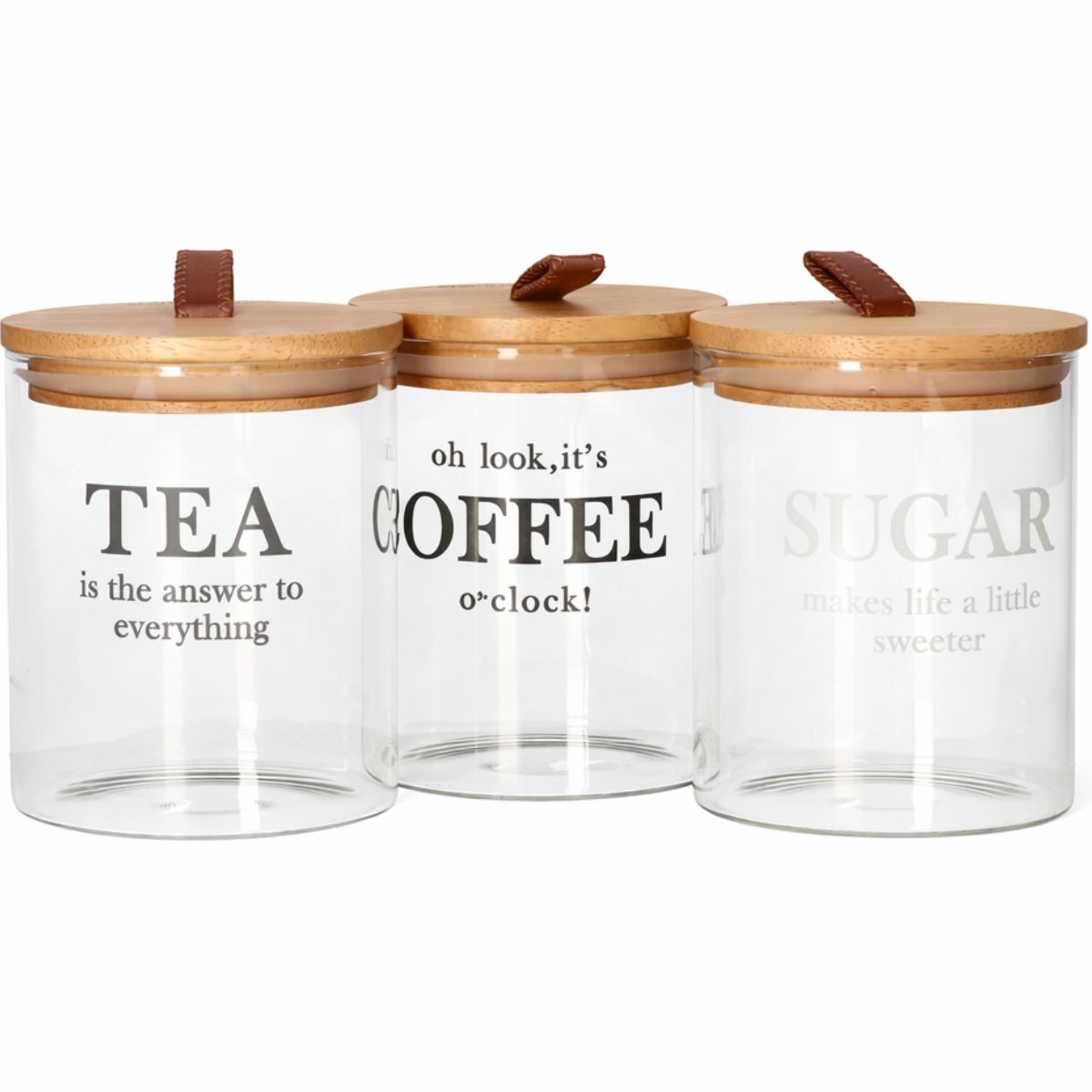 GENERICO - Set 3 Frascos Vidrio Tapa Madera Organizador Té Café Azúcar