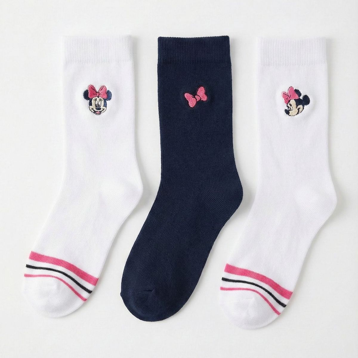 DISNEY - Tripack Calcetines Escolares Niña Minnie Mouse Blanco Disney