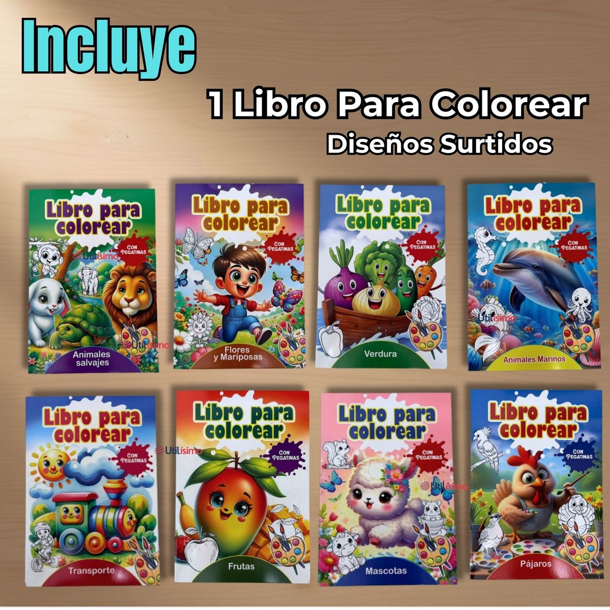 UTILISIMO - Libro Para Colorear Pintar Educativo Con Stickers Diseños Surtidos