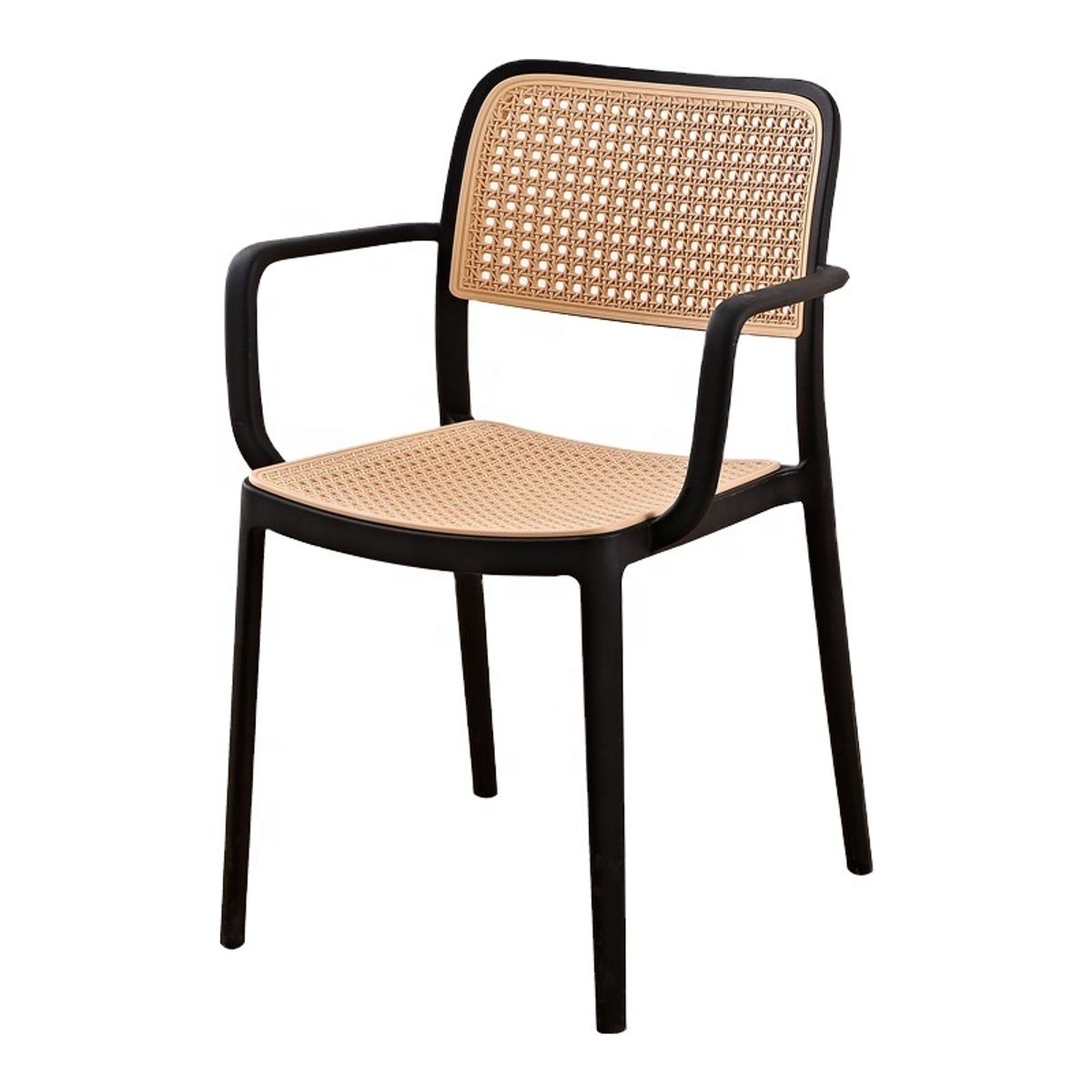 GENERICO - Silla de Comedor con Rejilla Natural y Estructura Negra