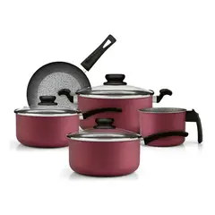 PANELUX - Bateria Cocina 8 Piezas Antiadherente Granito Cereza Cereza