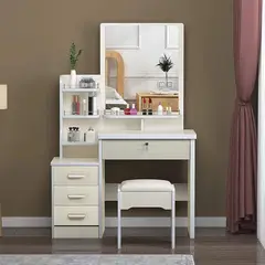 GENERICO - Mesa Tocador Con Cajones Con Espejo y Taburete Peinadora Maquillaje Color Beige