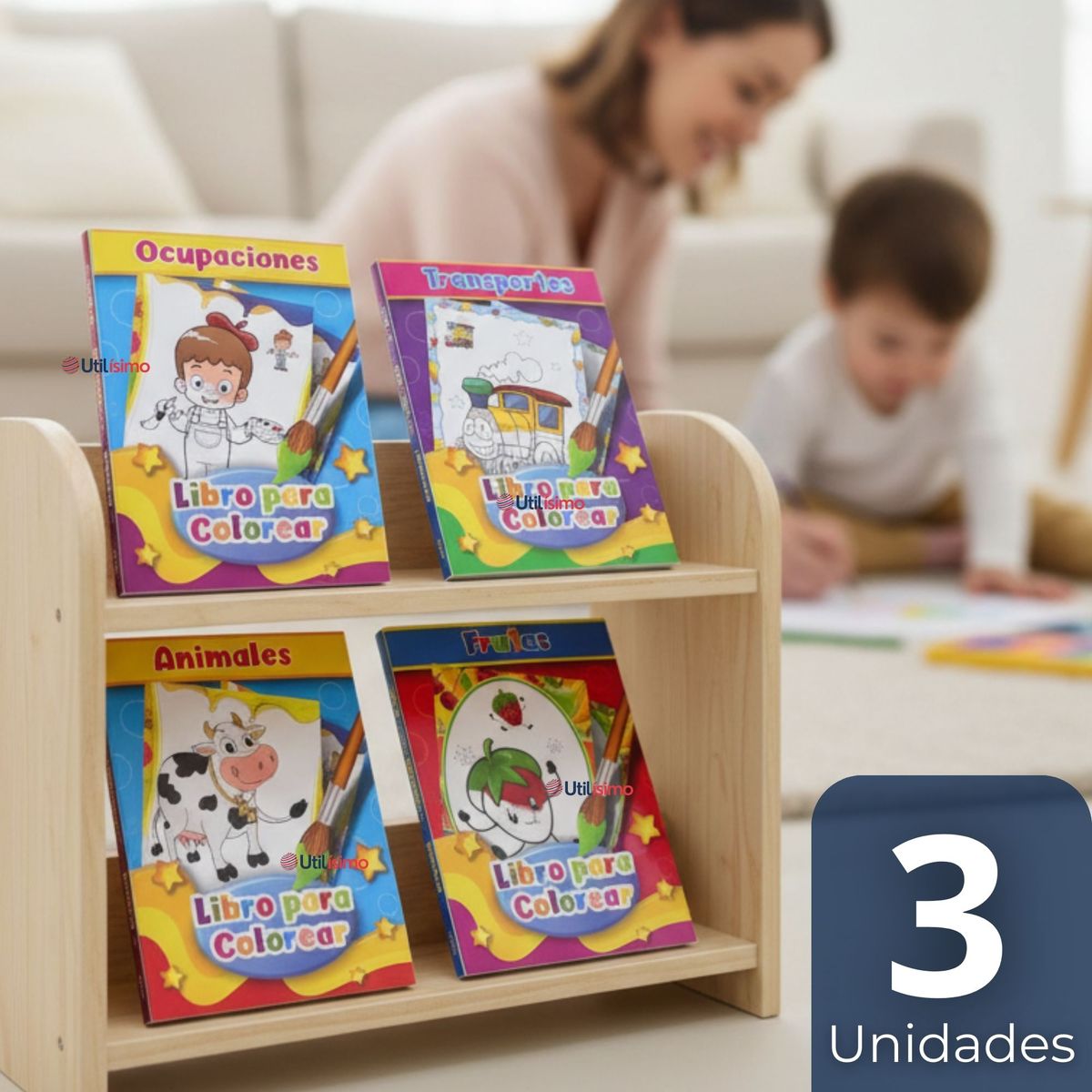 UTILISIMO - Pack 3 Libros Para Colorear Pintar Educativo Diseños Surtidos