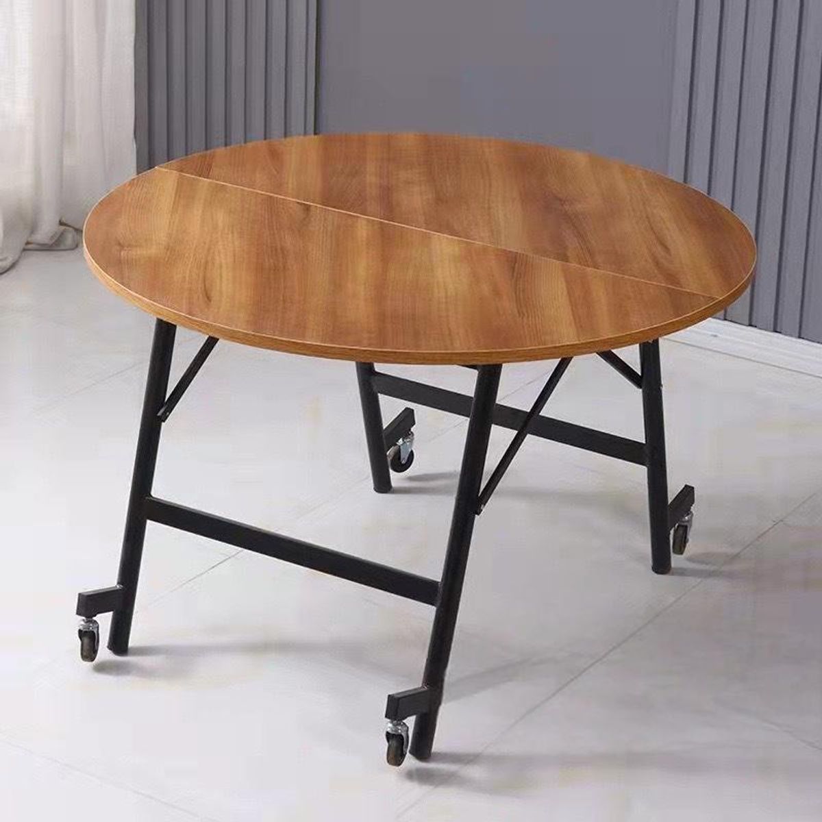 GENERICO - Mesa Redonda Industrial con Ruedas  Madera