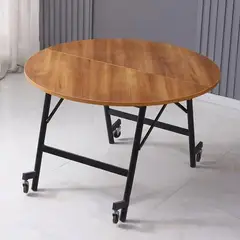 GENERICO - Mesa Redonda Industrial con Ruedas Madera