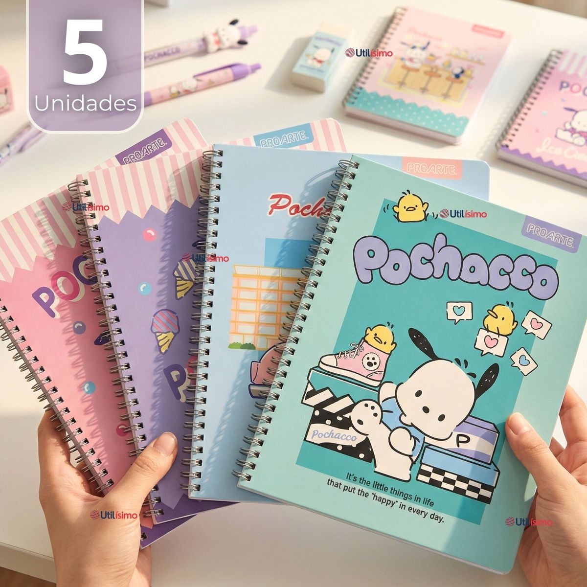 PROARTE - Pack 5 Cuadernos Universitarios Pochacco 100 Hojas Proarte Diseños Surtidos