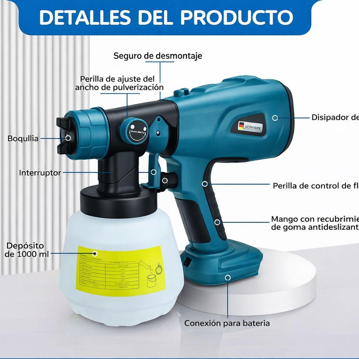 MOVI - Pistola de Pintar Inalámbrica a Batería con 2 Baterías y Cargador
